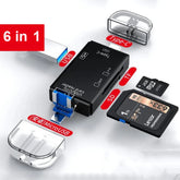 6-in-1 USB-C SD Card Reader Adapter with TF/Micro SD and OTG Support