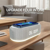 15W Wireless Charging Alarm Clock with LED Night Light, Temperature Display & Fast Charging Stand