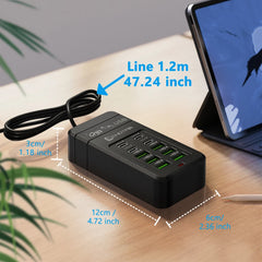 10-Port USB & Type-C Charging Station with 1.2m Extension Cord | Multi-Port Charger