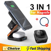3 in 1 Foldable Magnetic Wireless Charger Stand 15W for iPhone 12-17, Apple Watch & AirPods