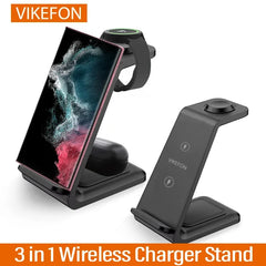 3 in 1 Wireless Charger Stand 15W Fast Charging Station for iPhone, Samsung Galaxy, Apple Watch, Galaxy Watch & AirPods