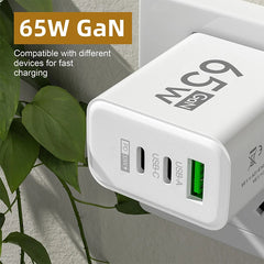 65W GaN USB-C Fast Charger | PD 3.0 Wall Charger with Dual Type-C Ports