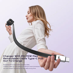 70W GaN Fast Charger with Retractable USB-C Cable | 3-in-1 PD3.0 QC4.0 PPS Charger
