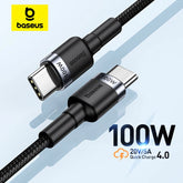 100W USB-C to USB-C PD Fast Charging Cable 5A Braided Data Sync Cable for Phones, Tablets & Laptops