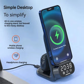 15W Wireless Charging Station with Clock Stand for iPhone, Samsung & Type-C Earbuds