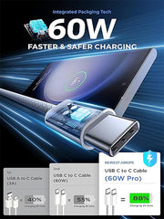 USB-C to USB-C 60W PD Fast Charging Nylon Braided Data Cable for Smartphones, Tablets & Smart Devices
