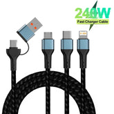 3-in-1 USB Charging Cable 5A Braided Fast Charge & Data Sync Cable for USB-C Compatible Devices