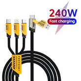 240W 3-in-2 Multi Charging Cable 1.2M Fast Charge Cord for USB-C & Micro USB Devices
