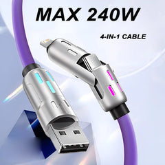 4-in-1 240W USB Type-C to USB-C PD Fast Charging Cable with LED Indicator for iPhone 16/15, iPad, Samsung, Xiaomi & Tablets