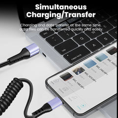 66W/100W USB-C to USB-C Retractable Spring Fast Charging Cable 6A Data Sync Cord