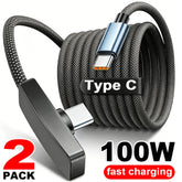 100W 90° Right Angle USB-C Fast Charging Cable – USB-A to USB-C & USB-C to USB-C Data Sync Cable 1M/1.5M/2M