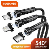 540° Rotating Magnetic USB Charging Cable 3A Fast Charge with Type-C, Lightning & Micro USB Options