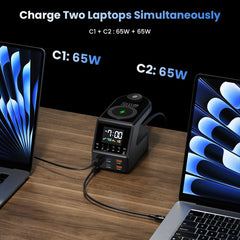 240W GaN 10-in-1 Charging Station with 4 USB-C, 2 USB-A, Dual Wireless Charging & LED Clock