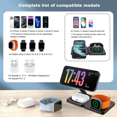 3-in-1 Magnetic Foldable Wireless Charging Station 15W for iPhone 16/15/14/13/12, Apple Watch & AirPods
