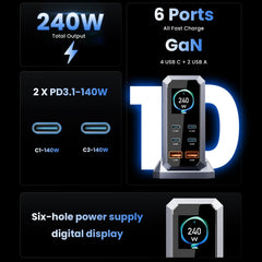 240W GaN 6-in-1 Desktop Charging Station | 140W PD 3.1 Fast Charger