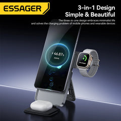 3-in-1 Foldable Magnetic Wireless Charging Stand 15W – Fast Charger for iPhone, Apple Watch & Earbuds