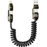 240W 4-in-1 Spring Car Fast Charging USB Cable for iPhone Samsung Huawei iPad USB-C CarPlay Compatible