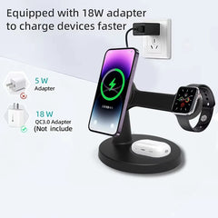 3-in-1 Magnetic Wireless Charging Stand 15W Fast Charger for Phone, Smartwatch & Earbuds