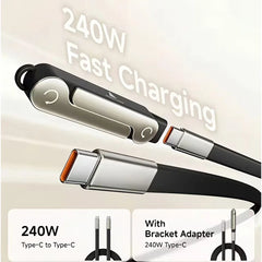 240W 2-in-1 USB-C to USB-C Fast Charging Foldable Bracket Data Cable with Detachable Type-C Adapter