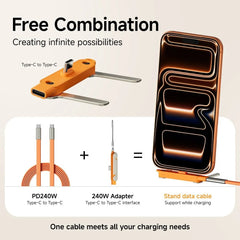 240W 2-in-1 USB-C to USB-C Fast Charging Foldable Bracket Data Cable with Detachable Type-C Adapter