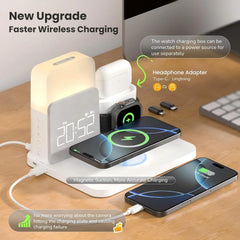 7-in-1 Magnetic Wireless Charging Station with Alarm Clock, Night Light & Fast Charging for Phones, Smartwatches & Earbuds