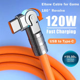 120W 7A USB Type-C Fast Charging Cable with 180° Rotating Elbow Connector for Gaming & Data Sync
