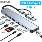 8-Port USB-C Hub Multiport Adapter with USB 3.0, USB 2.0, SD, TF, Audio & USB-C Options