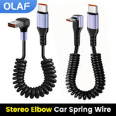 66W/100W USB-C to USB-C Retractable Spring Fast Charging Cable 6A Data Sync Cord