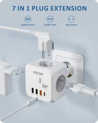 7-in-1 EU Power Strip Cube with USB-C PD 35W & QC 3.0 Fast Charging