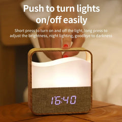 LED Night Light with Alarm Clock, Digital Time Display & Rechargeable Bedside Table Lamp