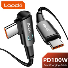 100W USB-C to USB-C 90 Degree Fast Charging Cable PD 5A Braided Data Cable for Laptop Tablet & Phone