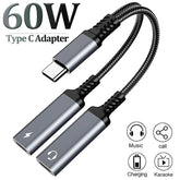 USB-C to Dual USB-C Headphone & 60W PD Charging Adapter