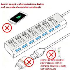 USB 2.0 High-Speed 4-Port / 7-Port Hub with Individual Switches Data Splitter