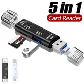 5-in-1 OTG Card Reader USB Type-C Micro USB SD TF Memory Card Reader