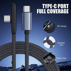100W 90° Right Angle USB-C Fast Charging Cable – USB-A to USB-C & USB-C to USB-C Data Sync Cable 1M/1.5M/2M