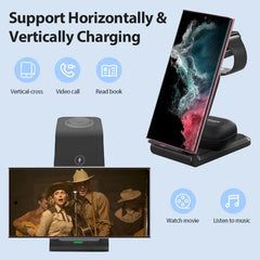 3 in 1 Wireless Charger Stand 15W Fast Charging Station for iPhone, Samsung Galaxy, Apple Watch, Galaxy Watch & AirPods