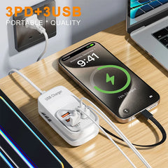 6-in-1 USB Power Strip with Type-C Charging | Multi-Port Wall Charger