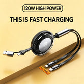 120W Retractable 4-in-1 Fast Charging Cable | USB-C & Lightning Multi Charger Cord