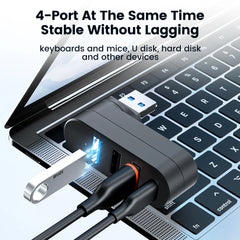 4-Port USB 3.0 Hub with Rotating USB Connector & USB-C Audio Port for Laptop and PC