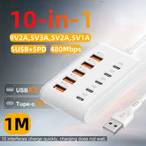 10-Port USB & Type-C Charging Station with 1M Cable | Multi-Port Desktop Charger