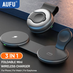 3-in-1 Magnetic Foldable Wireless Charging Station 15W Fast Charger for Phone, Smartwatch & Earbuds