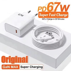 67W USB Fast Charger with Type-C Cable | Quick Charging Wall Adapter