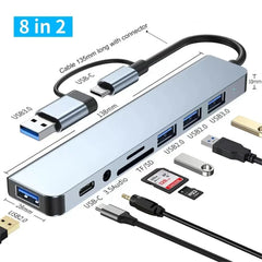 8-in-2 USB 3.0 & USB-C Hub with SD/TF Card Reader, Audio Jack & Multiport Docking Station