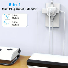 5-Way Multi Plug Outlet Extender | Compact Wall Outlet Splitter