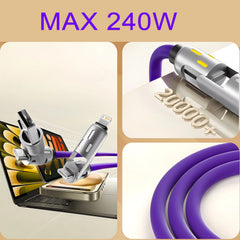 4-in-1 240W USB Type-C to USB-C PD Fast Charging Cable with LED Indicator for iPhone 16/15, iPad, Samsung, Xiaomi & Tablets