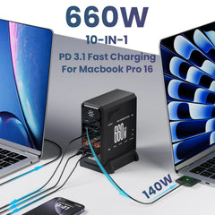 660W GaN 10-Port USB-C & USB Charging Station | 140W PD 3.1 Desktop Charger
