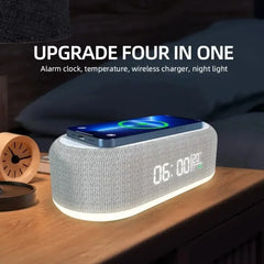 15W Wireless Charging Alarm Clock with LED Night Light, Temperature Display & Fast Charging Stand