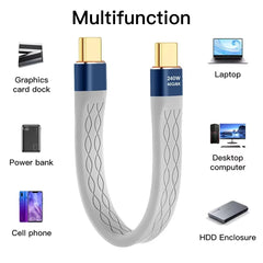 USB-C to USB-C 240W Short Flat Cable 40Gbps USB 3.1 Fast Charging Cord with 8K Video Support