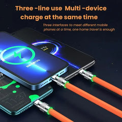120W 6A 3-in-1 Fast Charging Cable – USB to USB-C, Micro USB & iOS Charging Cable 1.2M