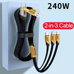 240W 3-in-2 Multi Charging Cable 1.2M Fast Charge Cord for USB-C & Micro USB Devices